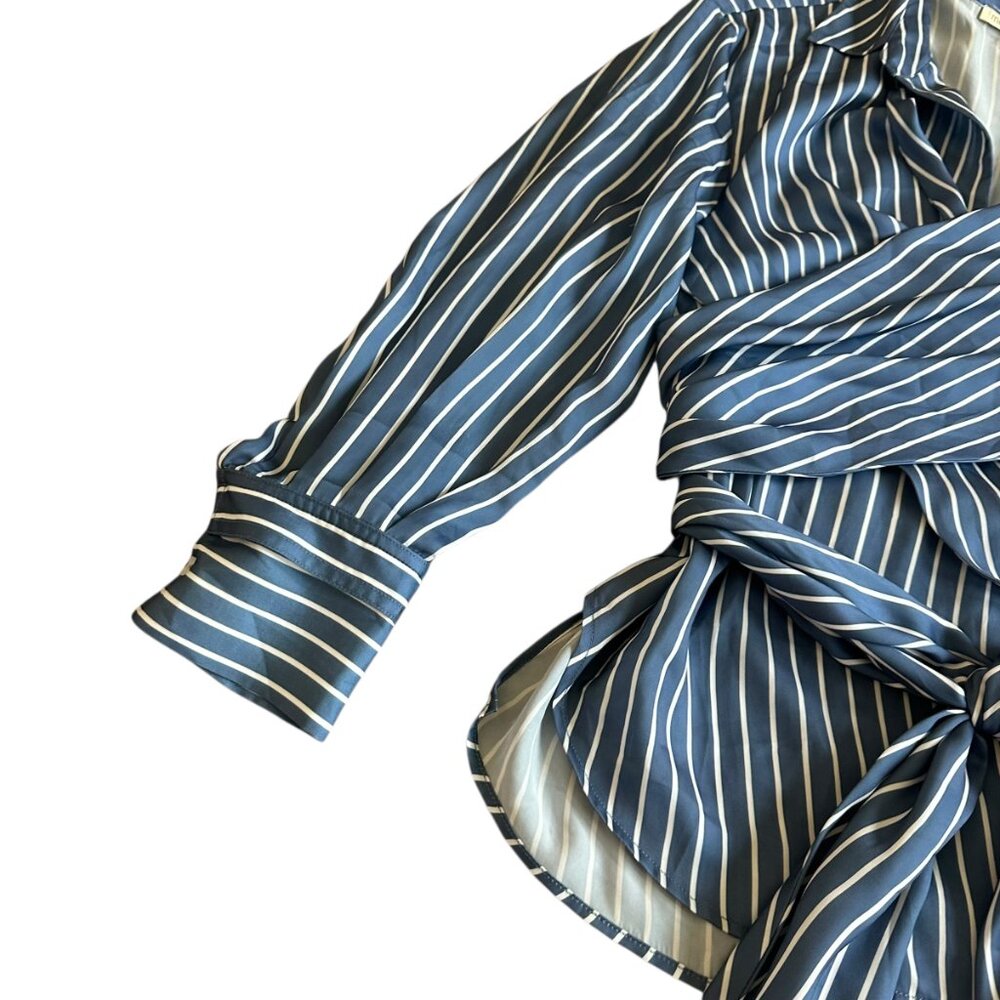 Maje Blue and White Striped Wrap Blouse - Picture 4 of 14